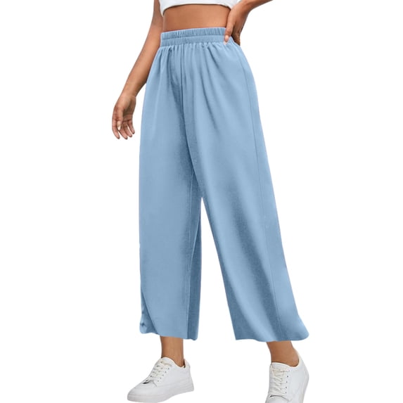 Up to 65% Off Womens Wide Leg Lounge Pants Sports High Waisted Elastic Pants Solid Color Loose Straight Leg Pants Light Blue L