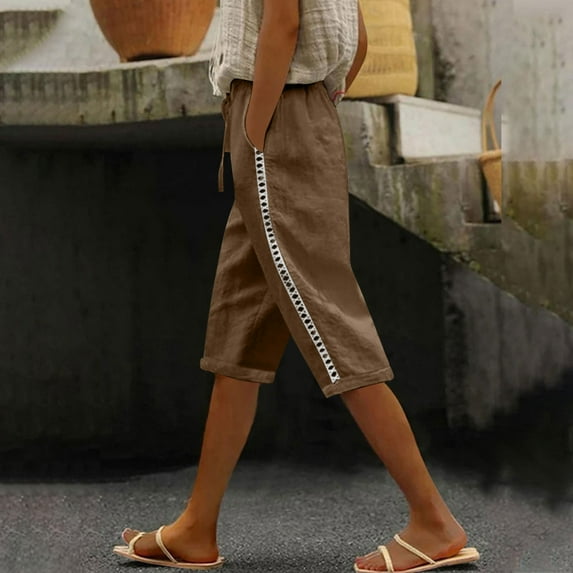 Up to 65% off Athletic Shorts, Xunlbb Women's Half Shorts Pants Summer Elastic Waist Buttons Casual Linen Pockets Pants