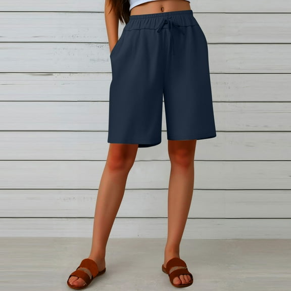 Up to 65% off Biker Shorts, Xunlbb Women's Half Shorts Pants Summer Elastic Waist Buttons Casual Linen Pockets Pants