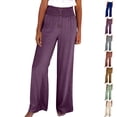 thumbnail image 1 of Up to 65% off! Cotton and Linen Casual Pants for Womens Plus Size Solid Color Pants Comfortable Elastic High Waist Wide Leg Casual Loose Beach Pants, 1 of 7