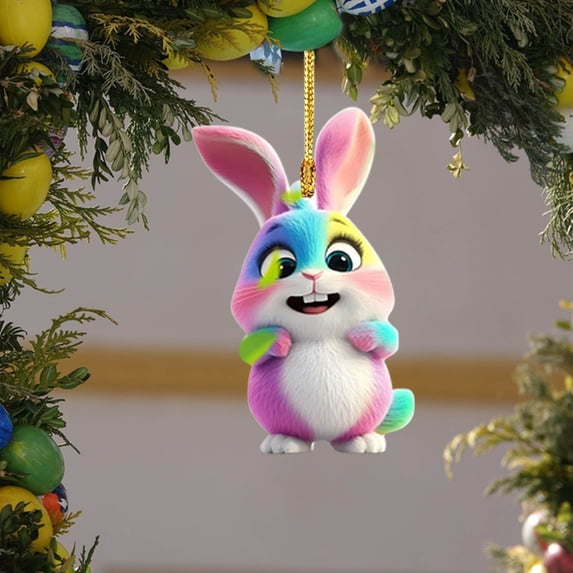 Up to 65% off Easter Ornaments Cute Bunny Easter Doll Decoration Hanging Acrylic 2D Flat Keychain