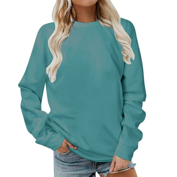 Erwazi Sweatshirts for Women Plus Size Crewneck Long Sleeve Solid Color Casual Pullover Tops