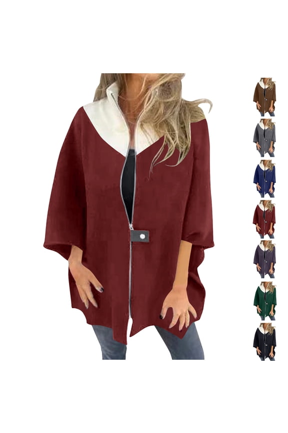 Fall and Winter Warm Fleece Coat for Womens Fashion Plus Size Loose Casual Solid Color Matching Jacket Zipper Stand Collar Woolen Top