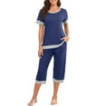 thumbnail image 1 of Fashion 2 Piece Sets for Women Summer Plus Size Casual Loose Solid Round Neck Short Sleeved Capris Home Set Pajamas And Pajamas, 1 of 9