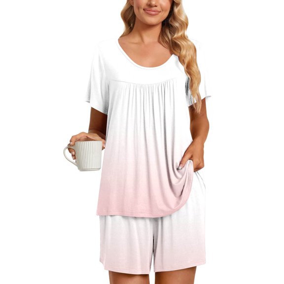 Fashion 2 Piece Sets for Women Summer Plus Size Casual Round-Neck Short Sleeve Two-Piece Comfortable Home Pajamas Sports Set