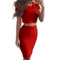 thumbnail image 1 of Fashion 2 Piece Sets for Women Summer Plus Size Solid Color Round Neck Short Sleeve Add Wrap Buttocks Skirt, 1 of 6
