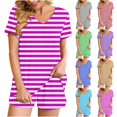 thumbnail image 1 of Fashion 2 Piece Sets for Women Summer Plus Size Striped Casual Home Two-piece V-neck Top With Pocket Shorts Set, 1 of 7