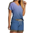 thumbnail image 1 of Fashion 2 Piece Sets for Women Summer Plus Size V Neck Shorts Sleeve Two-piece Comfortable Home Pajamas Set Sports Set, 1 of 5