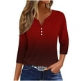 thumbnail image 1 of Fashion 3/4 Sleeve Summer Tops for Womens 2024 Plus Size Casual Printing T-shirt Buttons Blouse V-Neck Casual Tops, 1 of 5