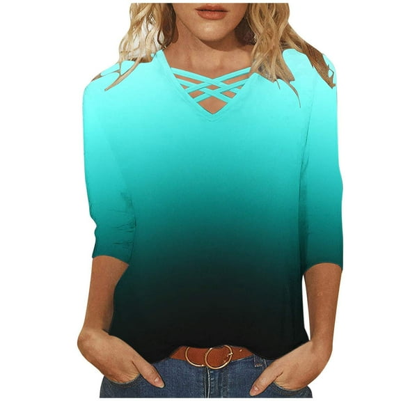Fashion 3/4 Sleeve Summer Tops for Womens 2024 Plus Size Casual V-neck Top