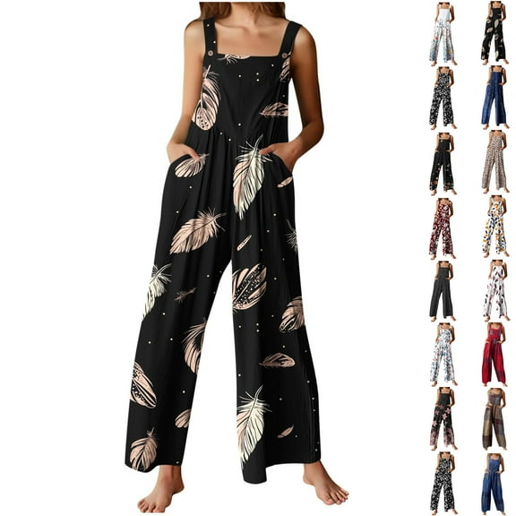 Up to 65% off!Fashion Jumpsuit for Womens Plus Size Flower Printing Button Pocket Jumpsuits Jeans Jumpsuit