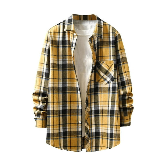 Up to 65% off!Fashion Oversize Long Sleeve Shirts for Mens Checkered Shirt Slim Fitting d Matte Lapel Casual Cardigan Bottom Shirt Blouse