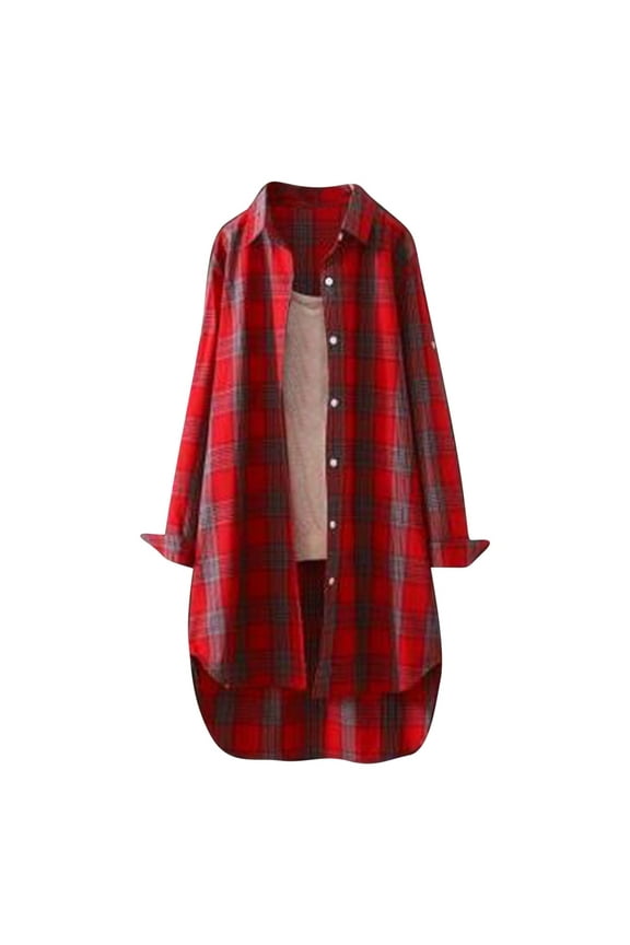 Fashion Plaid Botton Jackets for Womens 2024 Plus Size Chiffon Long Sleeve OL Shirt Casual Loose Tops Blouse