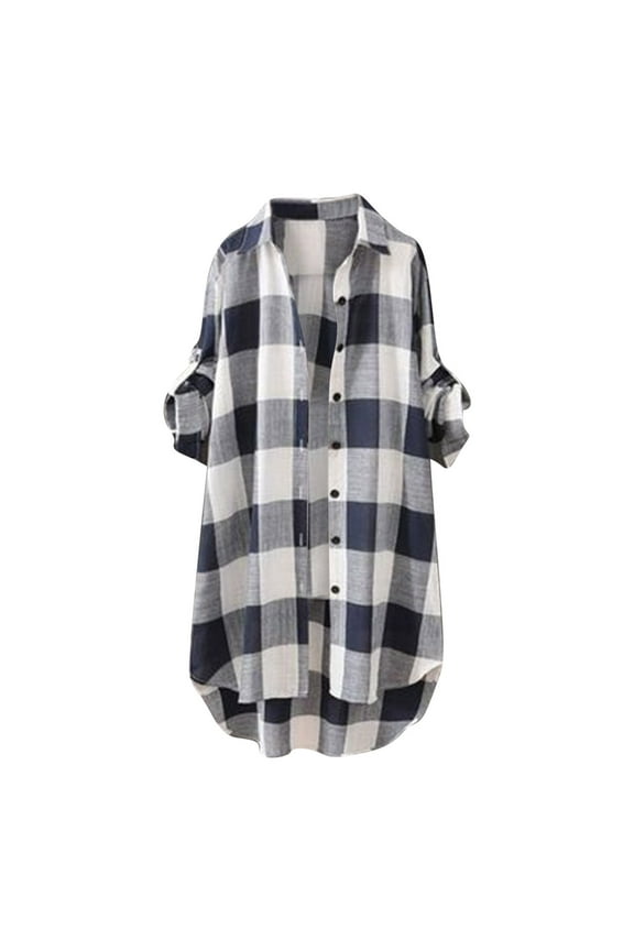 Fashion Plaid Botton Jackets for Womens 2024 Plus Size Chiffon Long Sleeve OL Shirt Casual Loose Tops Blouse