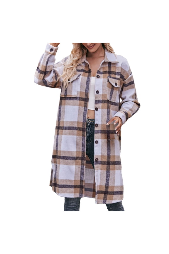 Fashion Plaid Botton Jackets for Womens 2024 Plus Size Loose Plaid Printed Hatless Jacket Tops