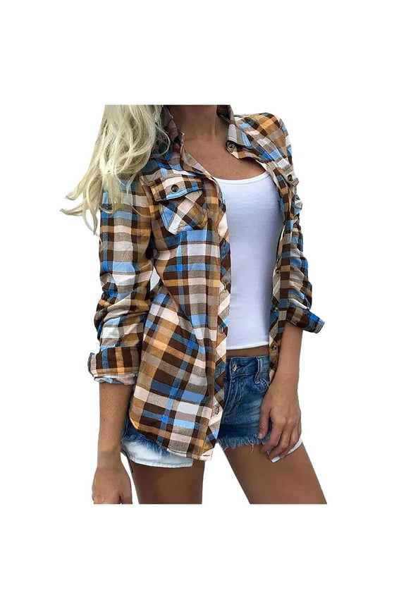 Fashion Plaid Botton Jackets for Womens 2024 Plus Size Sexy V-neck Collar Zipper Color Short Sleeve Fold Casual Blouse Tops