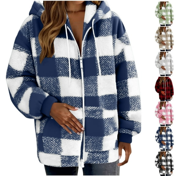 Fashion Plaid Botton Jackets for Womens 2024 Plus Size Straight Cardigan Button Pocket Coat
