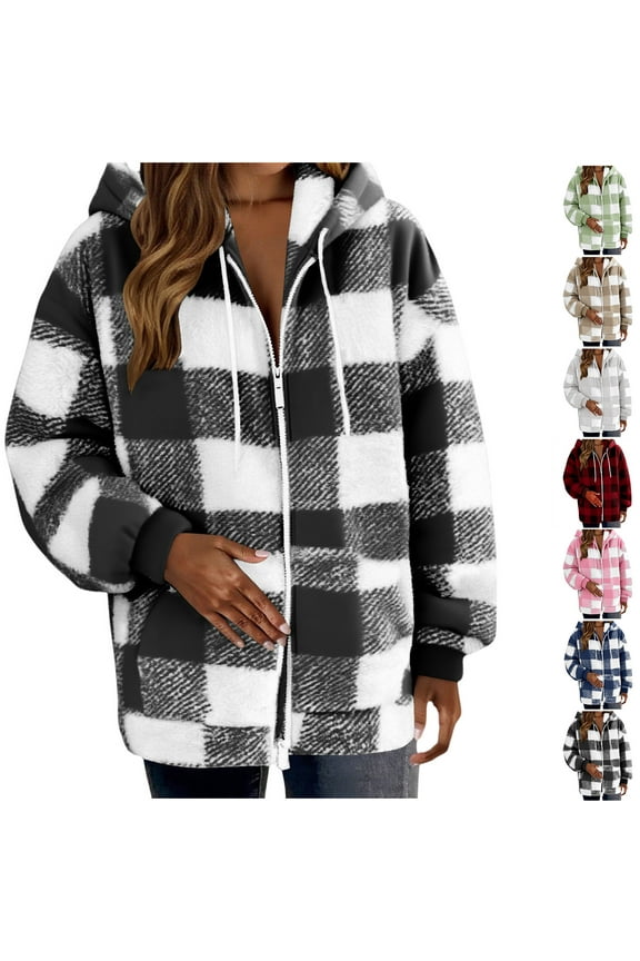 Fashion Plaid Botton Jackets for Womens 2024 Plus Size Straight Cardigan Button Pocket Coat