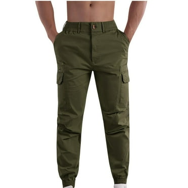 Up to 65% off!Fashion Plus Size Casual Pants for mens loose fit Solid Color Cargo Pockets Elastic Rope Waist Casual Cargo Pants