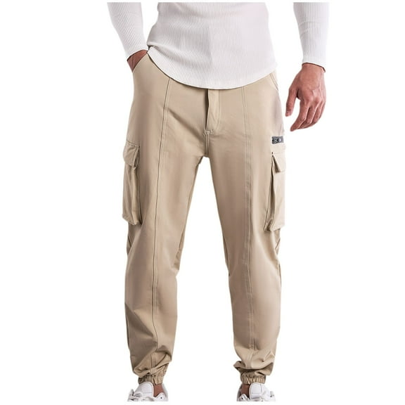 Up to 65% off!Fashion Plus Size Casual Pants for mens loose fit Solid Color Multi-pocket Button Zipper Bunched Foot Cargo Pants