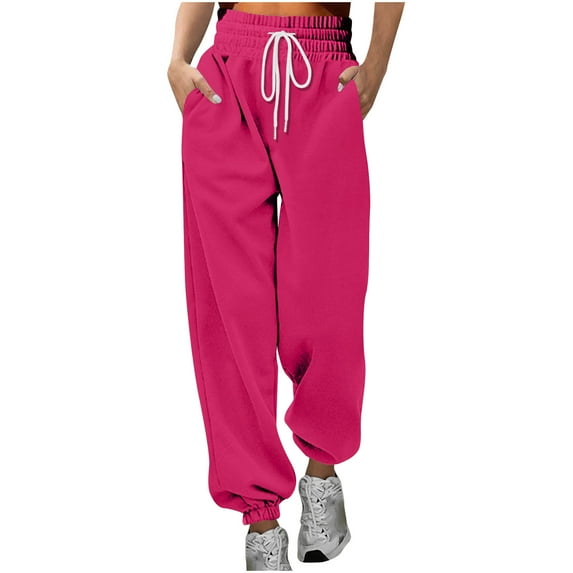 Up to 65% off!Fashion Plus Size Sweatpants for Womens High Waist Solid Color High-waisted Casual Belt Pocket Pants