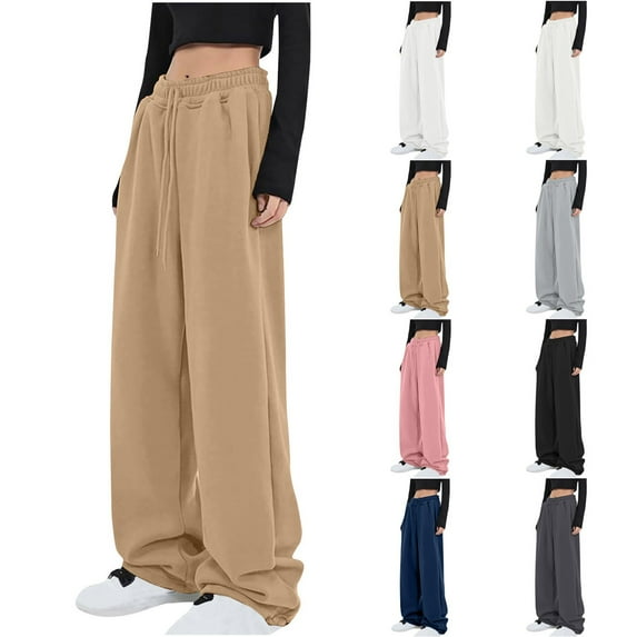 Up to 65% off!Fashion Plus Size Sweatpants for Womens High Waist Spring/Summer Solid Color Mid-Waist Pocket Sweatpants Casual Pants