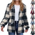 thumbnail image 1 of Fashion Winter Plaid Jackets for Womens Plus Size Double-sided Fleece Plaid Long Sleeved Long Coat Jacket Cardigan Overcoat Top, 1 of 4