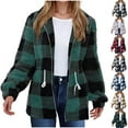 thumbnail image 1 of Fashion Winter Plaid Jackets for Womens Plus Size Double-sided Fleece Plaid Long Sleeved Long Coat Jacket Cardigan Overcoat Top, 1 of 7