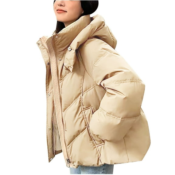 Fashion Winter Warm Coats for Womens Hooded Plus Size Casual Solid Color Short Sleeved Hooded