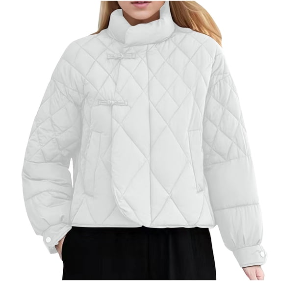 Fashion Winter Warm Coats for Womens Hooded Plus Size Long-sleeved Casual-padded Jacket With No Hat And Standing Collar