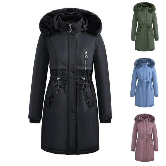 Fashion Winter Warm Coats for Womens Hooded Plus Size Solid Color Zipper Long Sleeve Hooded Pocket Sweater Coat Jacket