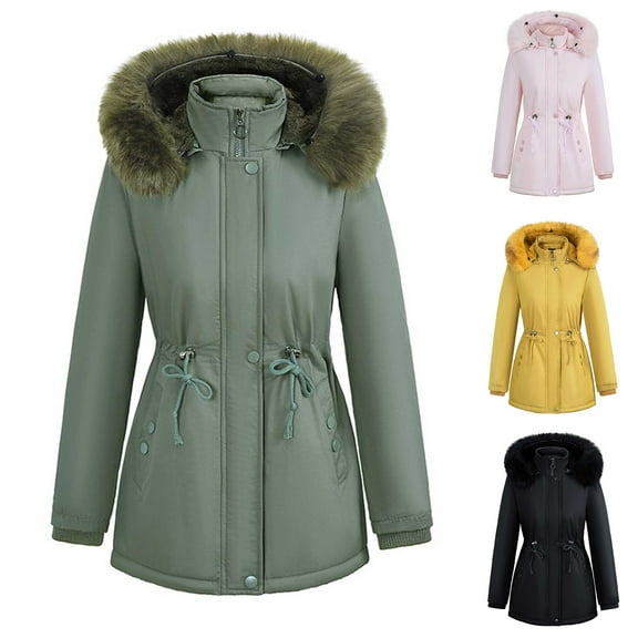 Fashion Winter Warm Coats for Womens Hooded Plus Size Solid Color Zipper Long Sleeve Hooded Pocket Sweater Coat Jacket