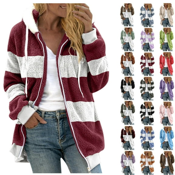Fashion Winter Warm Fleece Jackets Zipper Up Plus Size V-Neck Pullover Tops Long Sleeve Hooded Blouse Sweatshirt