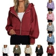thumbnail image 1 of Fashion Zip Up Hoodie for Womens Pullover Plus Size Loose Long Sleeve Pullover Hoodie Solid Color Sweatshirt Fleece Jacket Coat, 1 of 7