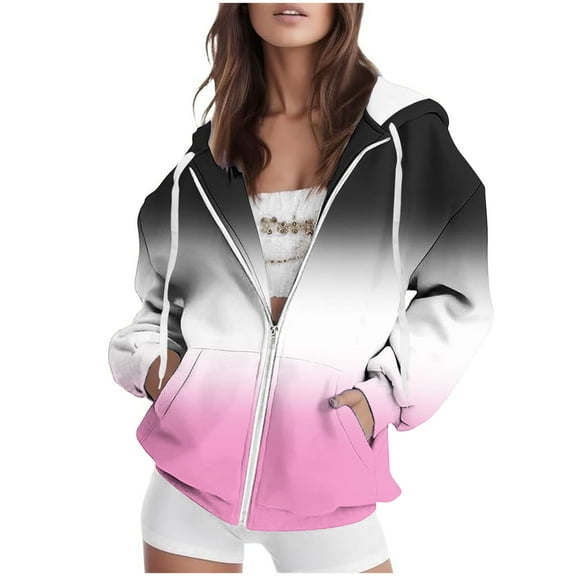 Fashion Zip Up Hoodie for Womens Pullover Plus Size Non Positioning Printed Long Sleeved Regular Sleeve Top Hoodie