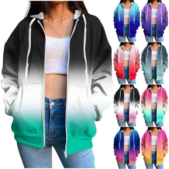 Fashion Zip Up Hoodie for Womens Pullover Plus Size Non Positioning Printed Long Sleeved Regular Sleeve Top Hoodie
