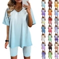thumbnail image 1 of Fashion 2 Piece of Sets for Womens Summer Plus Size V-Neck Blouse Short Sleeve Tops Shorts Casual Suit Sets, 1 of 5