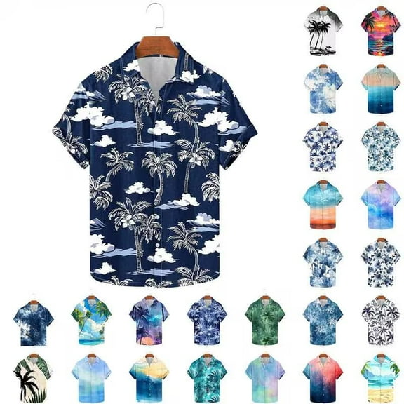 Up to 65% off! Horkkom Beach Shirts for Men Casual Short Sleeve Button Up Hawaiian Shirt Summer Holiday Printed Shirts