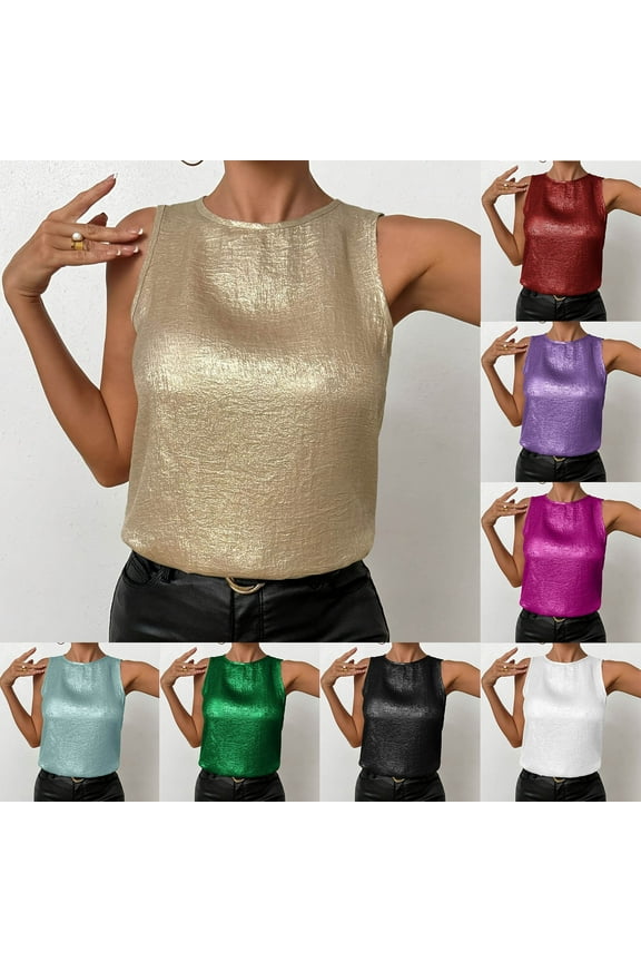 Silk Tank Tops for Women Satin Casual Sleeveless Tops Summer Crew Neck Comfy Soft Tank Shirt