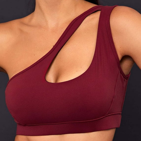 Up to 65% off Joau Women's One Shoulder Sports Bras Medium Support Padded Yoga Crop Tank Top Seamless Workout Exercise Sports Bra with Removable Cups