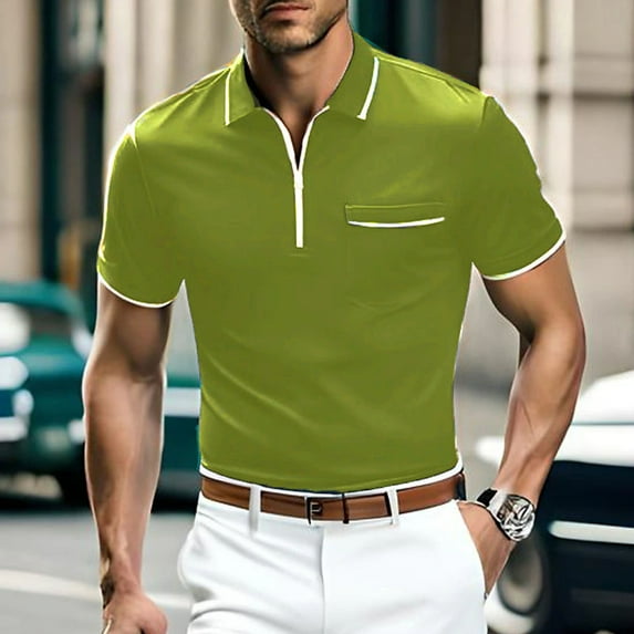 Up to 65% off Men T Shirts Large, Man StreakLapelShort SleevePol ShirtFallowColor ContrastPol Shirt