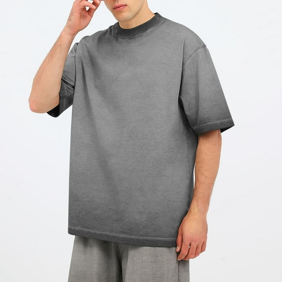 Up to 65% off Men T Shirts Large, Men's Casual Round Neck Solid Color Sports Washed Cotton Retro Distressed T-shirt