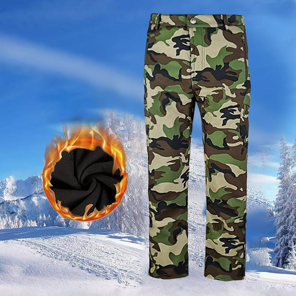 Up to 65% off！Men's Fleece Lined Insulation Camo Hunting Pants Windproof Water-Resistant Softshell Tactical Pants for Men-Camouflage M