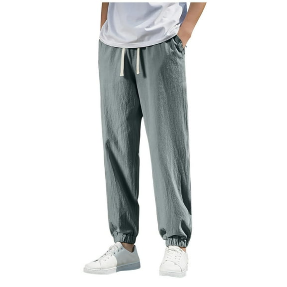 Up to 65% off!Mens Casual Pants Stretch Waist Plus Size Summer Solid Casual Elastic Waist With Pocket Pants