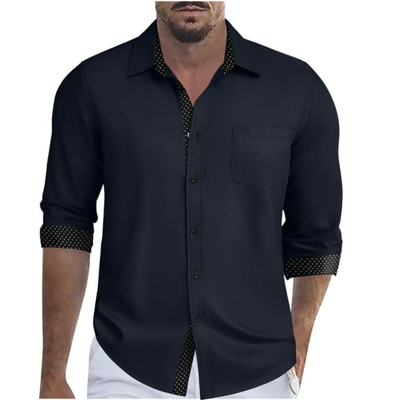 Up to 65% off!New Fashion Oversize Shirts for Mens Casual Patchwork Button Long Sleeve Turn-down Collar Tops Blouse Shirt