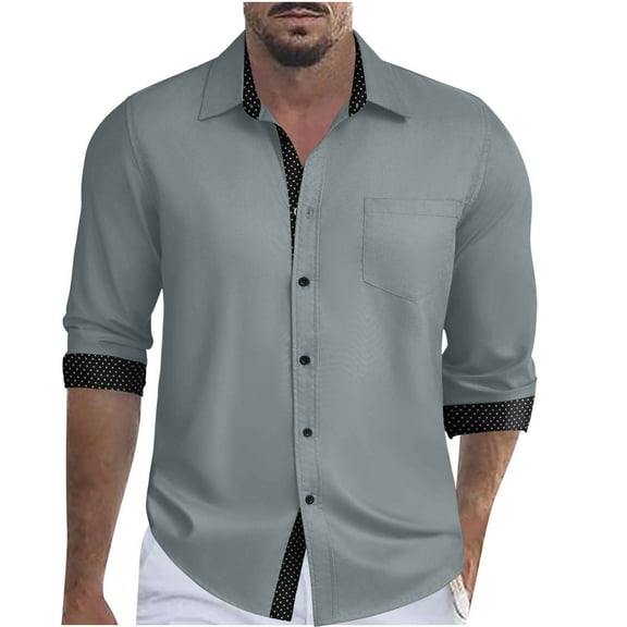Up to 65% off!New Fashion Oversize Shirts for Mens Casual Patchwork Button Long Sleeve Turn-down Collar Tops Blouse Shirt
