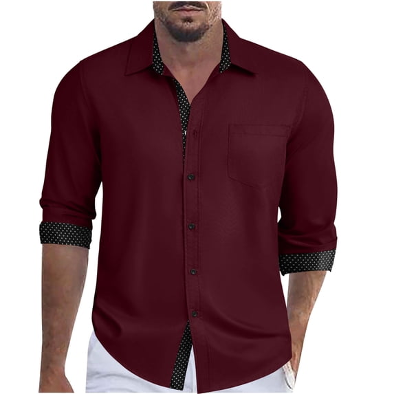 Up to 65% off!New Fashion Oversize Shirts for Mens Casual Patchwork Button Long Sleeve Turn-down Collar Tops Blouse Shirt