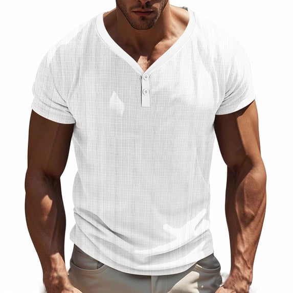 New Summer Shirts for Mens 2025 Oversize Fashion Leisure Solid Color Button Ventilation V-neck Short Sleeve Top