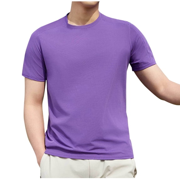 New Summer Shirts for Mens 2025 Oversize Fashion Solid Color Casual Elastic Sports Short Sleeved Round-Neck Blouses