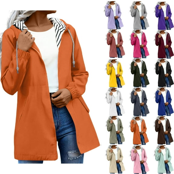 New Windproof Rain Jackets for Womens Fashion Solid Color Rain Jacket Outdoor Hooded Windproof Loose With Pocket Coat